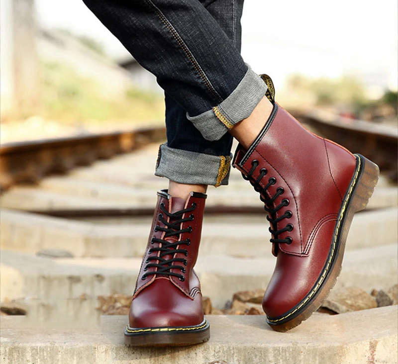 Ботинки для влюбленных; doc martins; Ботинки martin в британском стиле в винтажном стиле; классический костюм унисекс; Ботинки martin из натуральной кожи; мужские Shoes35-45 в байкерском стиле на толстом каблуке
