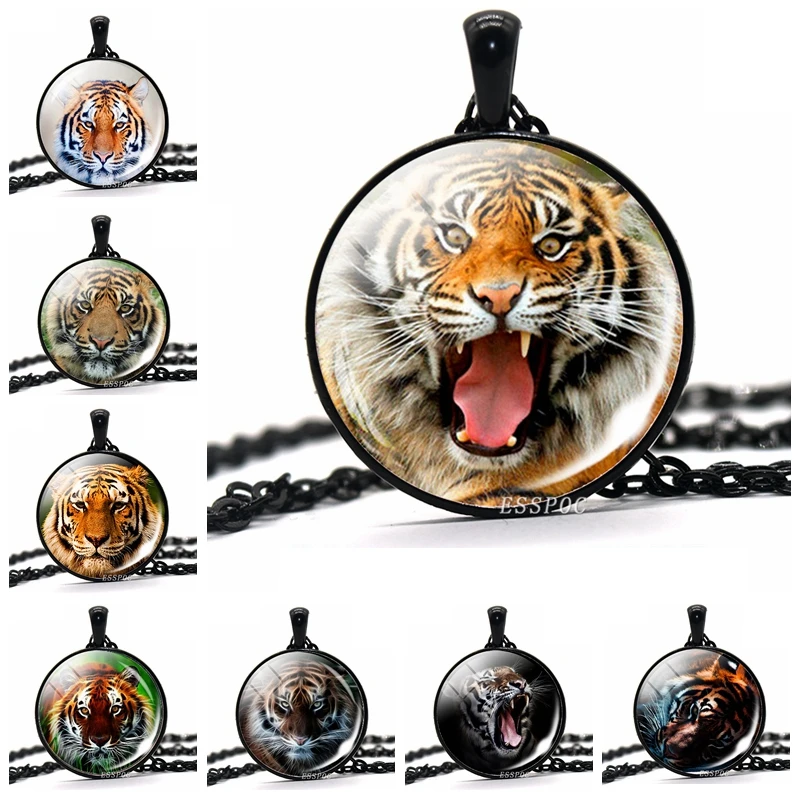 Ожерелье с тигром Мужская подвеска в стиле стимпанк из стекла тигра кабошон