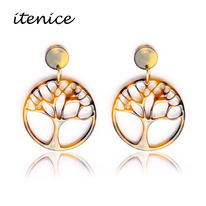Модные элегантные женские пустое Дерево жизни висячие серьги большие круглые