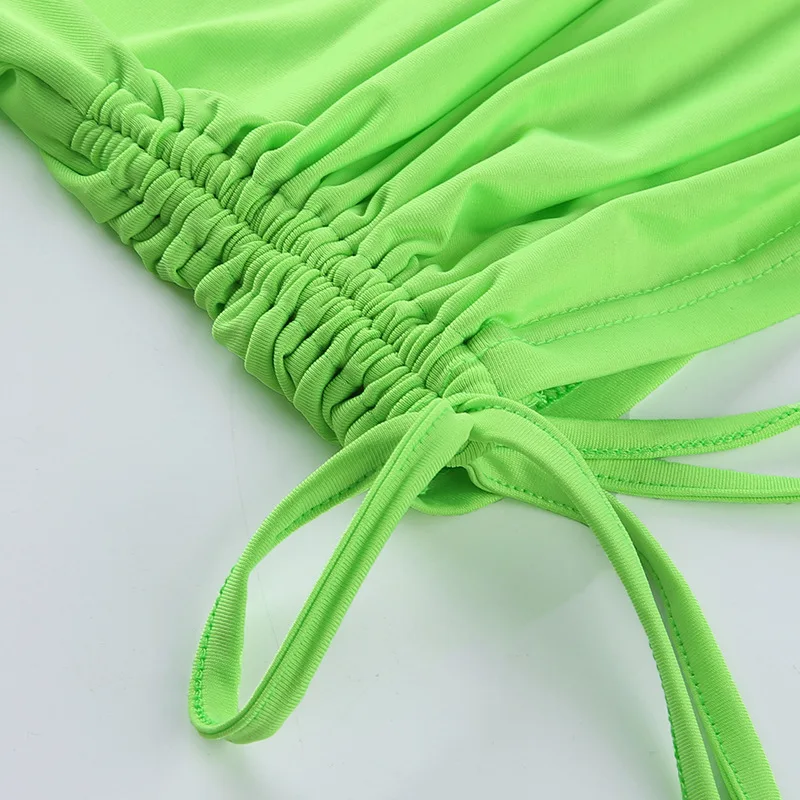 Женская футболка с коротким рукавом флуоресцентная зеленая плиссированная