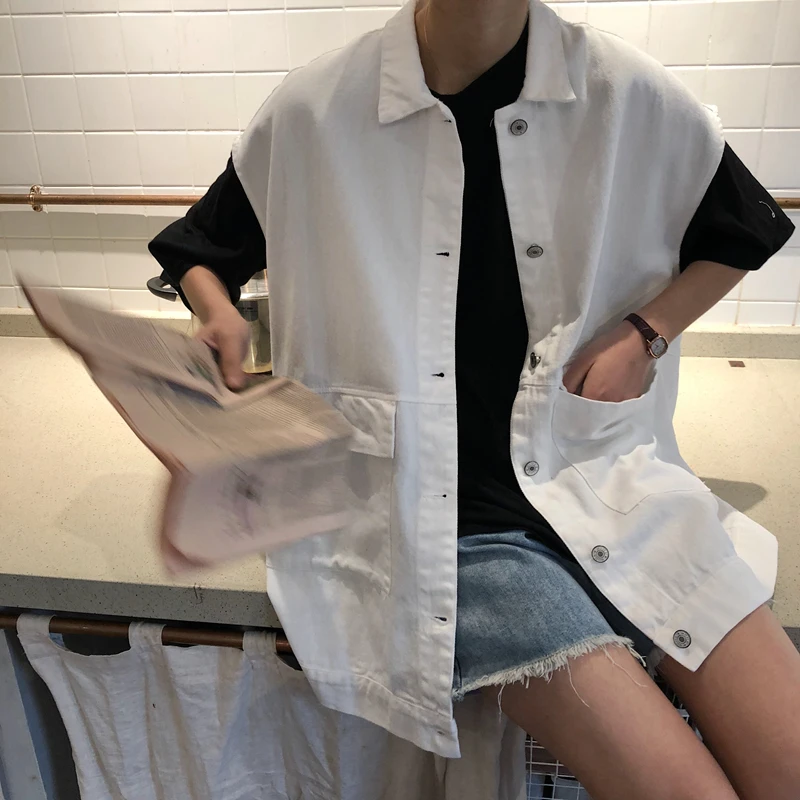 [EWQ] новое летнее пальто в стиле сафари Feminino, лоскутные карманы, большой размер, Модный повседневный офисный жилет, джинсовая куртка, Топ QJ513