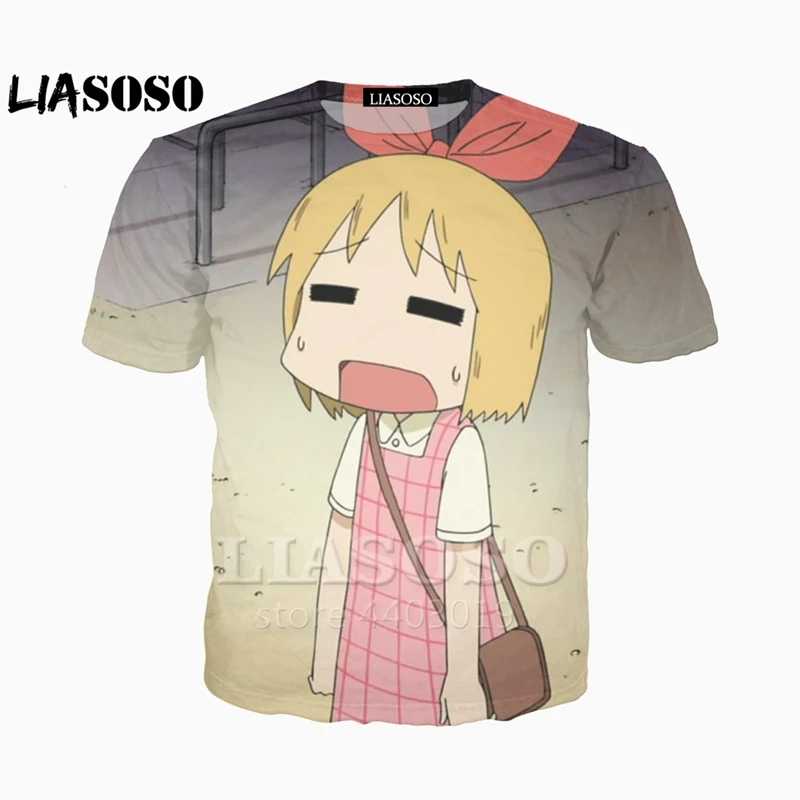 LIASOSO новейшая уличная Футболка Harajuku для мужчин и женщин популярная Повседневная футболка в стиле хип-хоп с 3D принтом из мультфильма Nichijou Топы A048-83