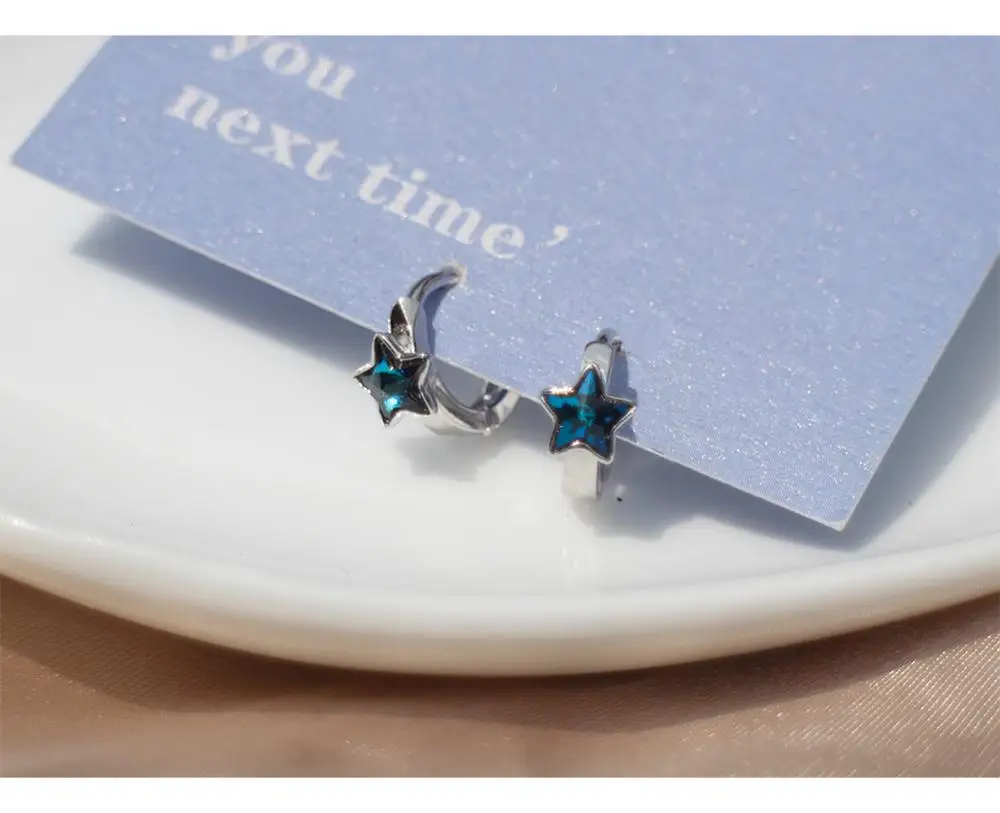 Серьги из стерлингового серебра S925 пробы, модные, окрашенные, синие, пятиконечные, в форме звезды, в форме уха, с пряжкой, для ушей, индивидуальная, трендовая, для женщин, серебряные серьги jewe