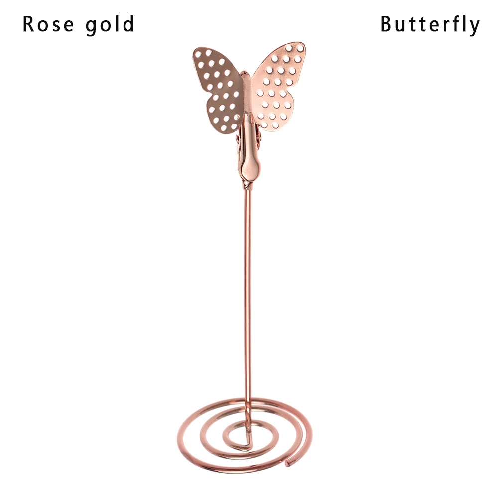 butterfly rose gold Новинка, стильный держатель для карт на свадьбу, романтическая бабочка, фламинго, металлический зажим для фотографий, настольная подставка для номера, бумажный зажим - Цвет: butterfly rose gold