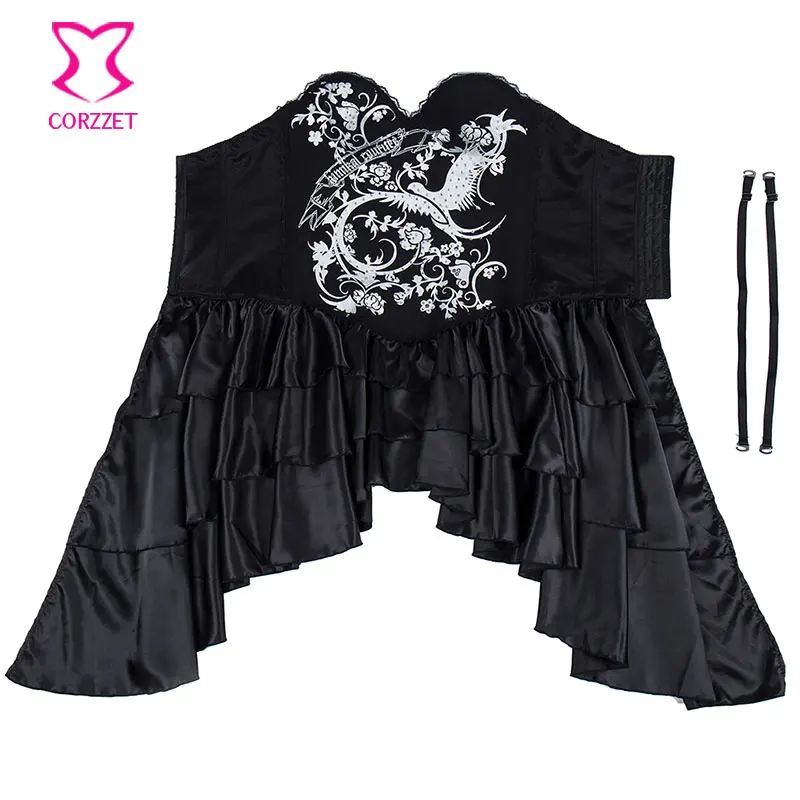 Хлопковое черное платье корсет в стиле стимпанк с принтом Феникса сексуальное