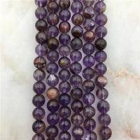 fashion genuine round purple phantom quartz cacoxeni beads smooth amethysts cacoxenite crystal gems stone bead for jewelry diy