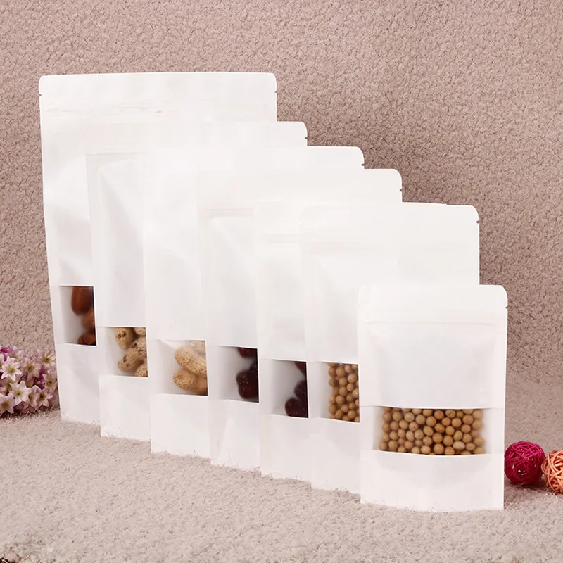 

50pcs White matte window self-supporting kraft paper bag flower tea nut spot coffee self-sealing food kraft paper bags