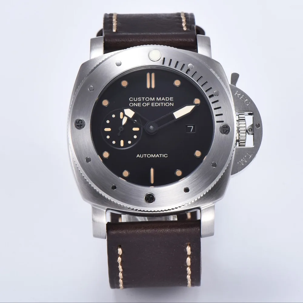 automatic Parnis автоматические часы PVD pam чехол автоматические часы с черным циферблатом военный кожаный ремешок запас хода a1 - Цвет: automatic
