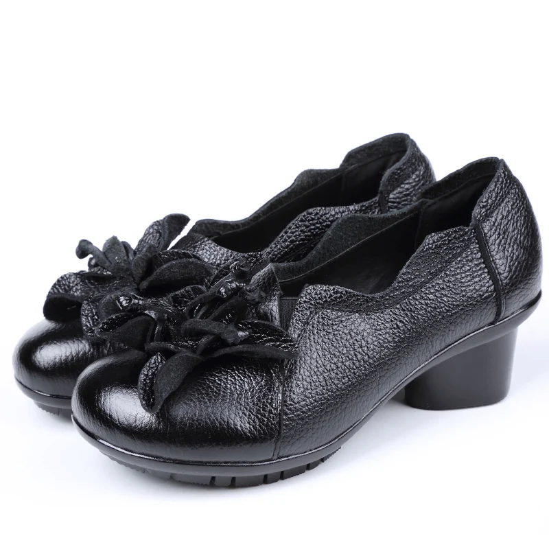 Женские туфли-лодочки ручной работы туфли из натуральной кожи на толстом каблуке