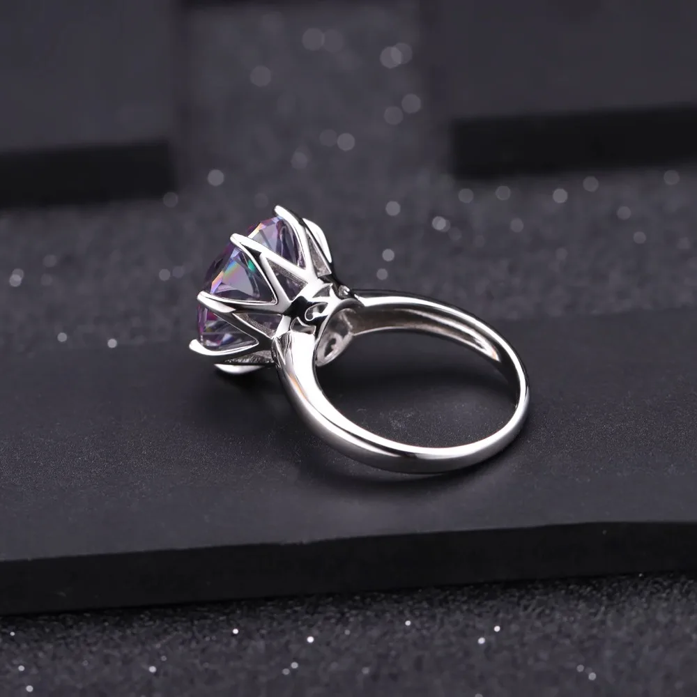 GEM'S балетное классическое круглое красочное кольцо, кольцо из натурального радужного мистического кварца, 925 пробы Серебряное ювелирное изделие для женщин