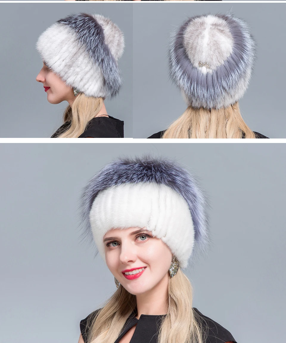 JERYAFUR модные зимние шляпы для женщин меховая шапка из натуральной норки Женская Лоскутная лиса мех смешанные цвета внутренняя вязка шапочки теплые Новые