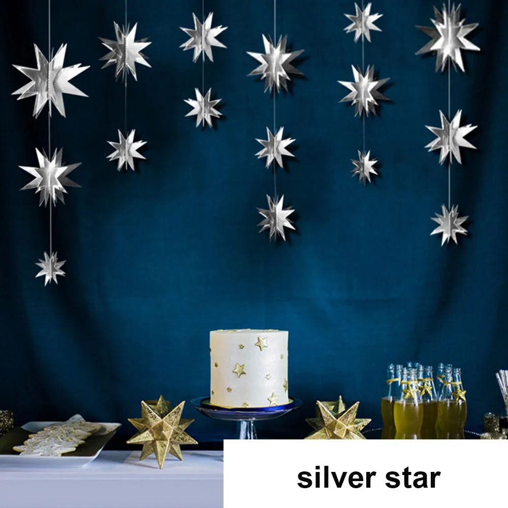 silver star 6 шт./партия, новогоднее, Рождественское украшение, домашний декор, висячие украшения, картонная звезда, Очаровательная Рождественская елка, 3D полый Снежинка - Цвет: silver star