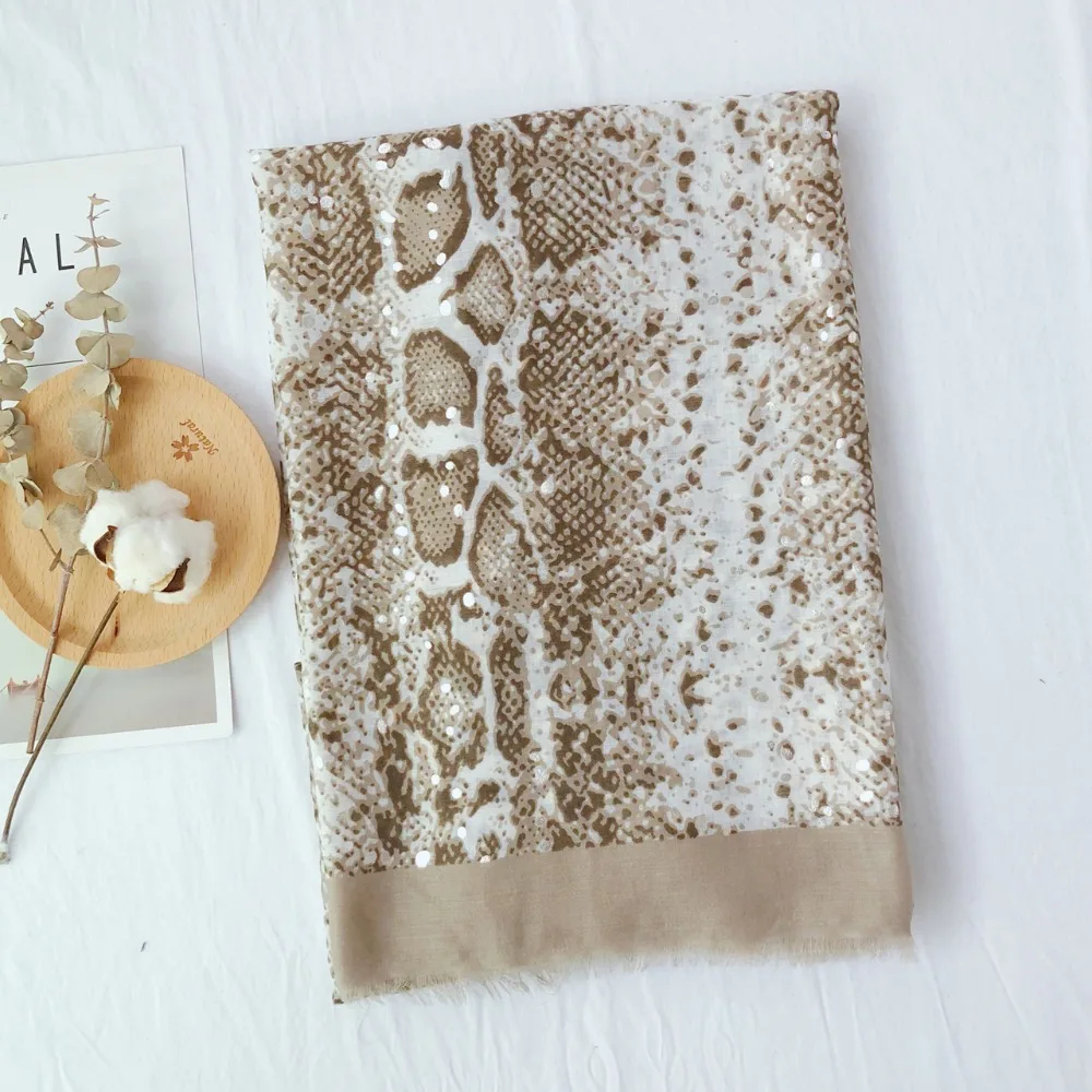 Новинка 2019 модные шарфы из серебристой фольги с принтом змеиной кожи шали