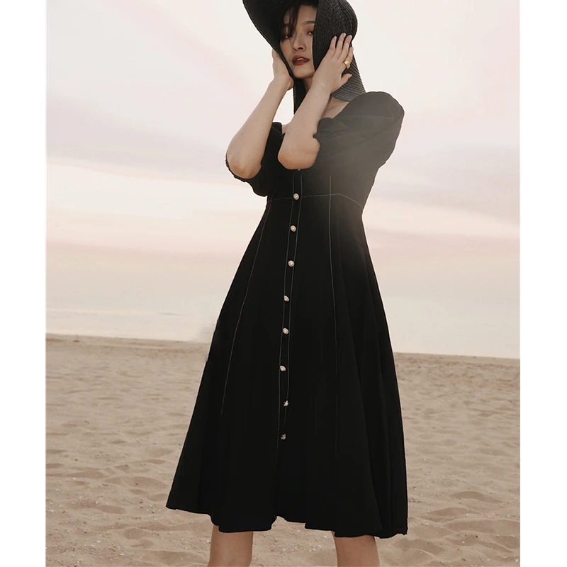 Летнее платье-туника Cheerart с квадратным вырезом и жемчужными пуговицами женское