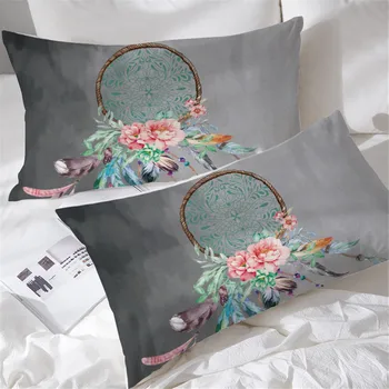 BlessLiving Big Dreamcatcher Pillow Case Bohemian Feather and Flower Sleeping Pillow Covers Ethic Decorative Pillowcase 2-Piece 4
