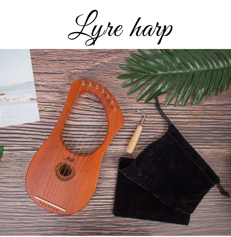 AKLOT Lyre harp 7 струн из красного дерева корпус костяная гайка с тюнинговым ключом и Gig Bag для начинающих