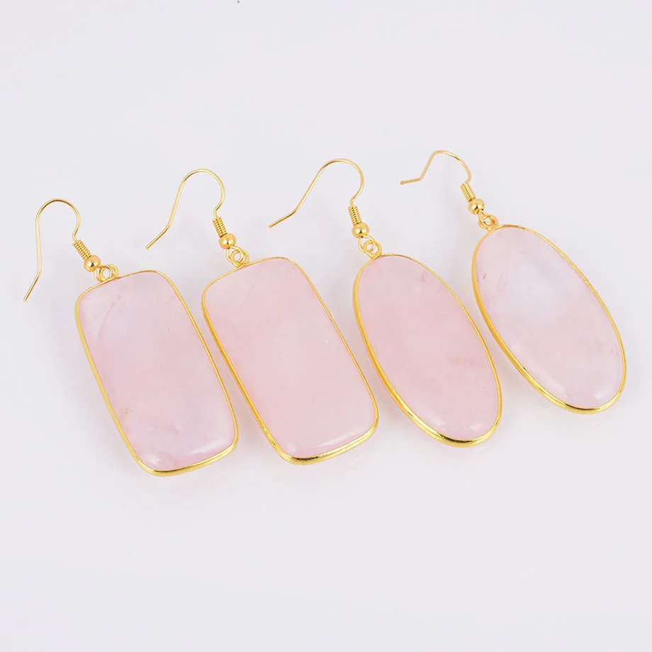 

Pink Crystal Geometry Gem Stone Earrings Jewelry Earrings for Women Natural Fashion Pendant R124