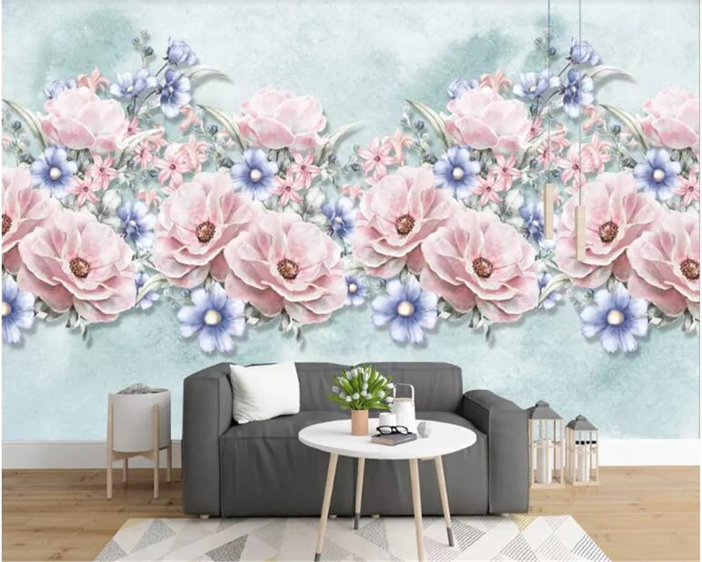 

beibehang papel de parede Nordic small fresh hand painted watercolor cartoon flowers pastoral mural wallpaper hudas beauty