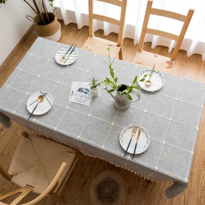 Light Grey Скатерть с кисточками, ковер, плед, покрытие для стола, Плотная хлопковая льняная скатерть, прямоугольная скатерть, льняная домашняя обеденная скатерть - Цвет: Light Grey