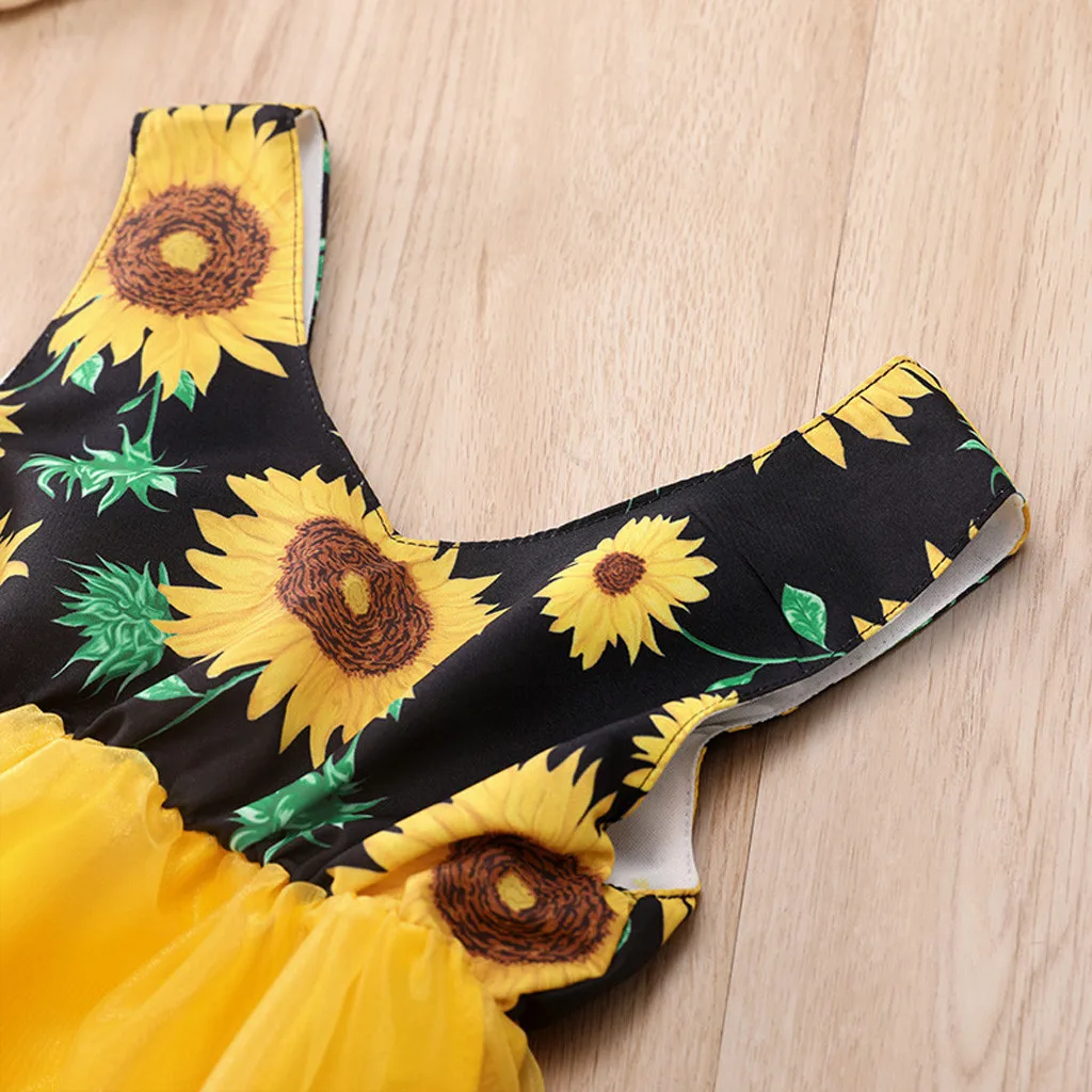 Летняя Одежда для девочек комплекты маленьких Цветочный Принт без рукавов Тюль