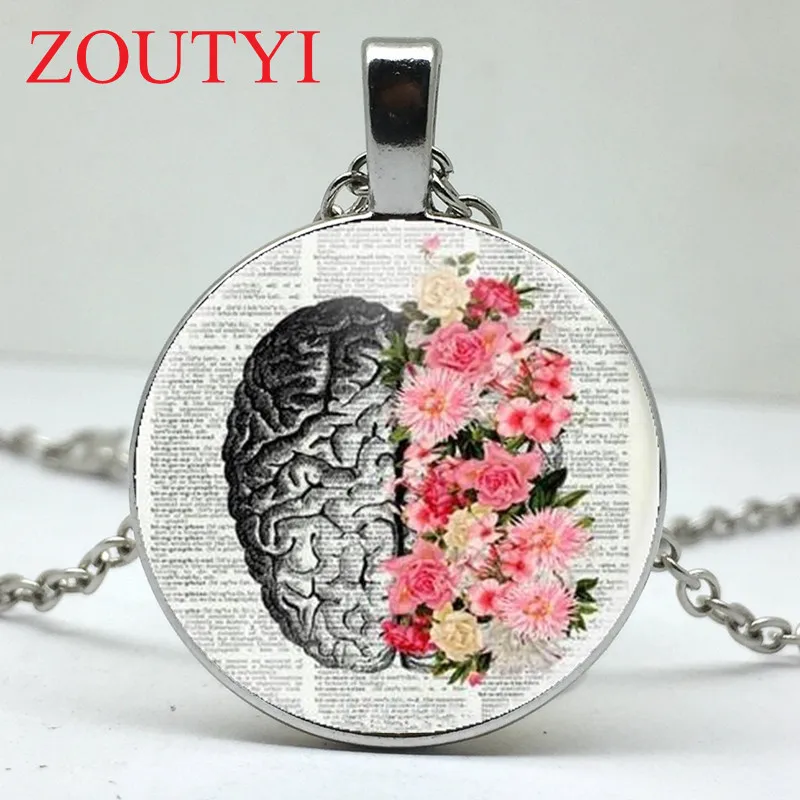 2018/Лидер продаж стильное круглое ожерелье с кулоном в виде мозга и цветов мужская