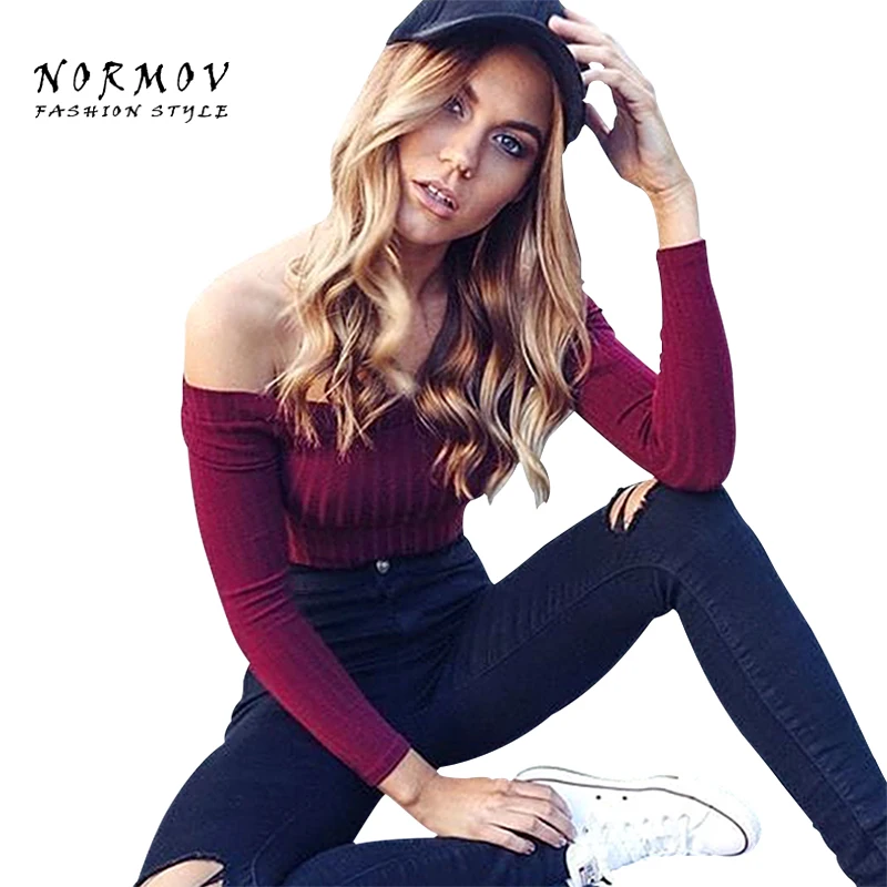 Normov S-XL одноцветное Цвет футболка с длинными рукавами осень-весна пикантные узкие