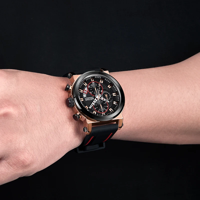 Часы Megir мужские с хронографом Брендовые спортивные водонепроницаемые в стиле