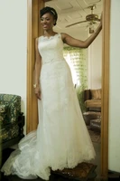 stunning sleeveless lace mermaid wedding dresses sweep trains women robe de mariage custom made