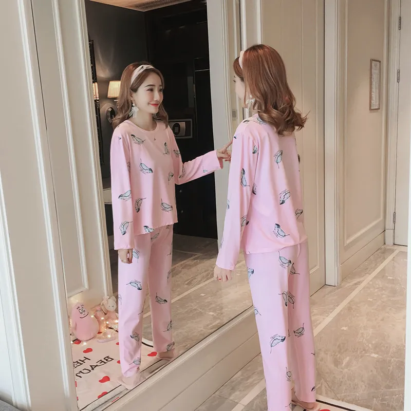 Весна Осень корейские женские пижамные комплекты с длинным рукавом пижамы