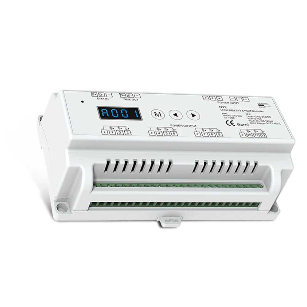 Din-рейка монтируется постоянное напряжение 12 каналов CV DMX512 декодер; DC5-24V вход; 5A* 12CH выход с дисплеем для Настройка адреса DMX