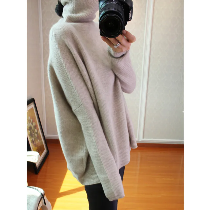 201 new cashmere sweater female high collar Korean version of lazy loose pullover solid color large size bottoming shirt | Женская