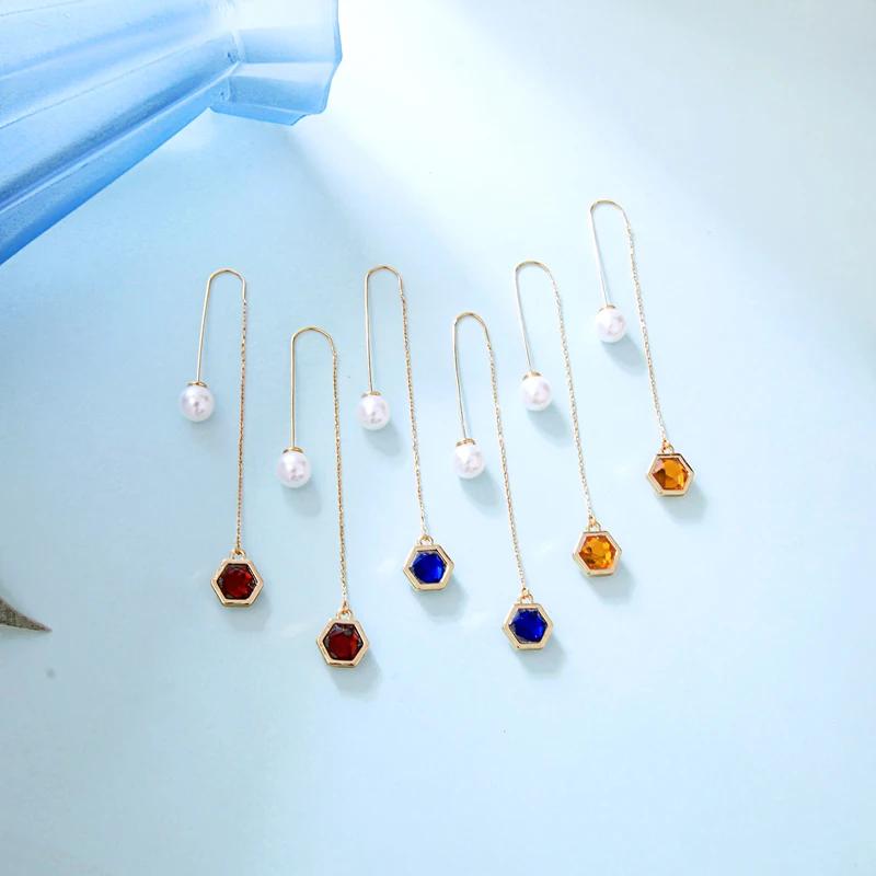 Роскошные Синие серьги капли из смолы имитация жемчуга латунные длинные для