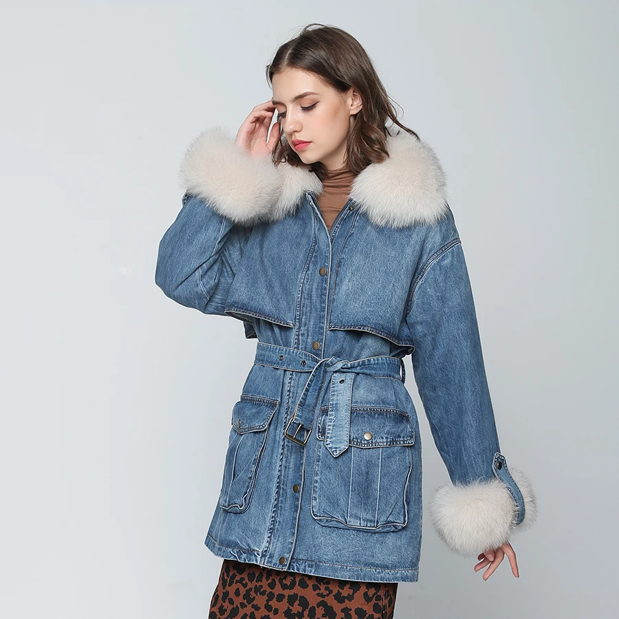 Женская длин.джинс.куртка парка с мех.отд.OFTBUY длинная утепленная джинсовая