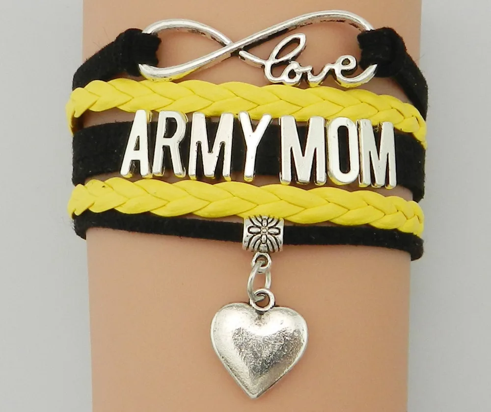 Прямая доставка Бесконечная любовь Армейская мама браслет с сердцем-черный