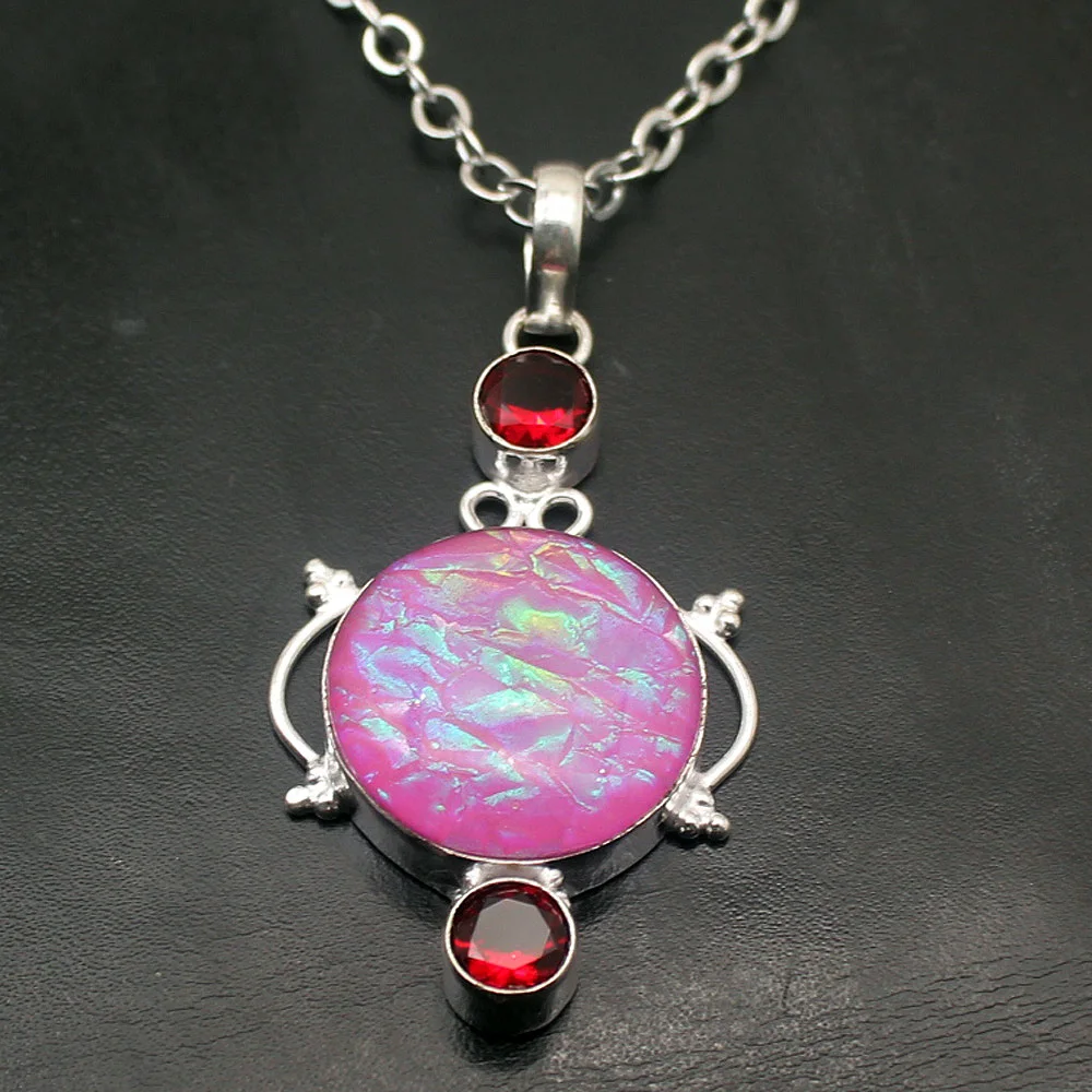 Hermosa ожерелье с подвеской красивое дихроическое стекло красный гранат 60 мм