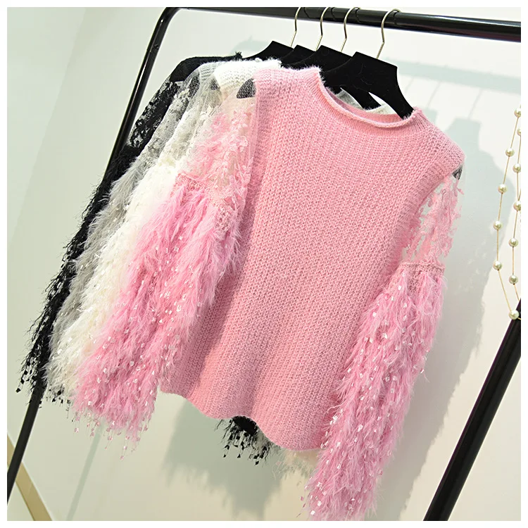 Осенне-зимний пуловер Женский вязаный свитер 2017 Тонкий Модный пэчворк с
