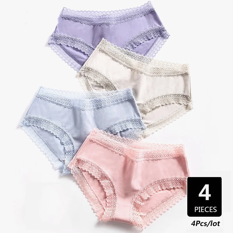 ZJX 4 шт./лот хлопковые трусики женские сексуальные кружевные трусы дышащее нижнее