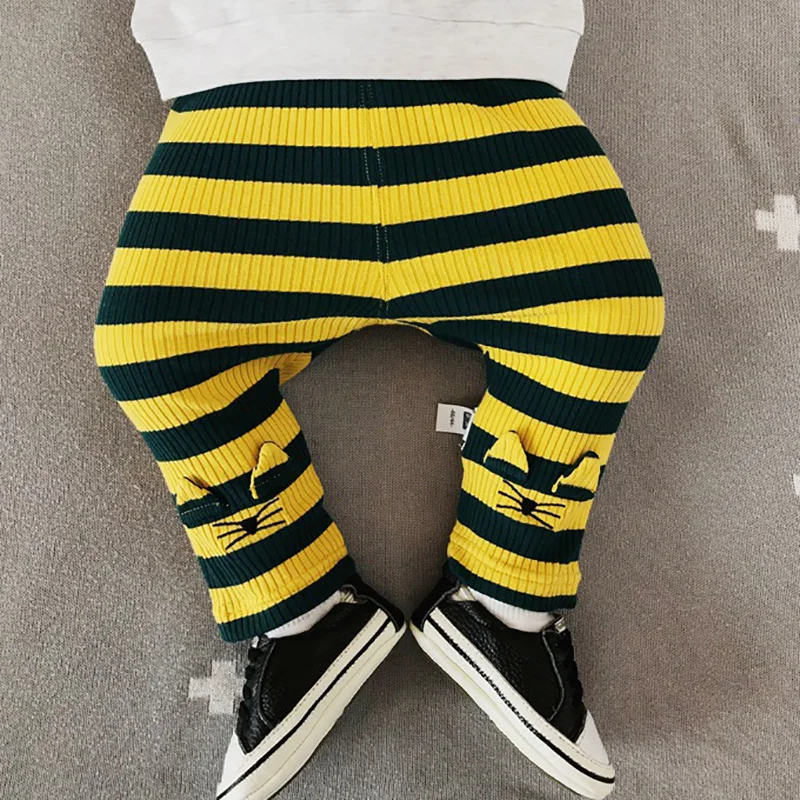 Штанишки для малышей хлопковые в полоску унисекс штаны шаровары 2018 г. Популярные