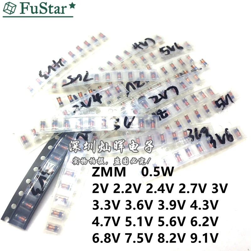 Стабилитрон 1/2 Вт 0 5 ZMM SMD 2 в ~ 9 1 В посылка 17 значений 10 шт. = 1206 регулятор напряжения