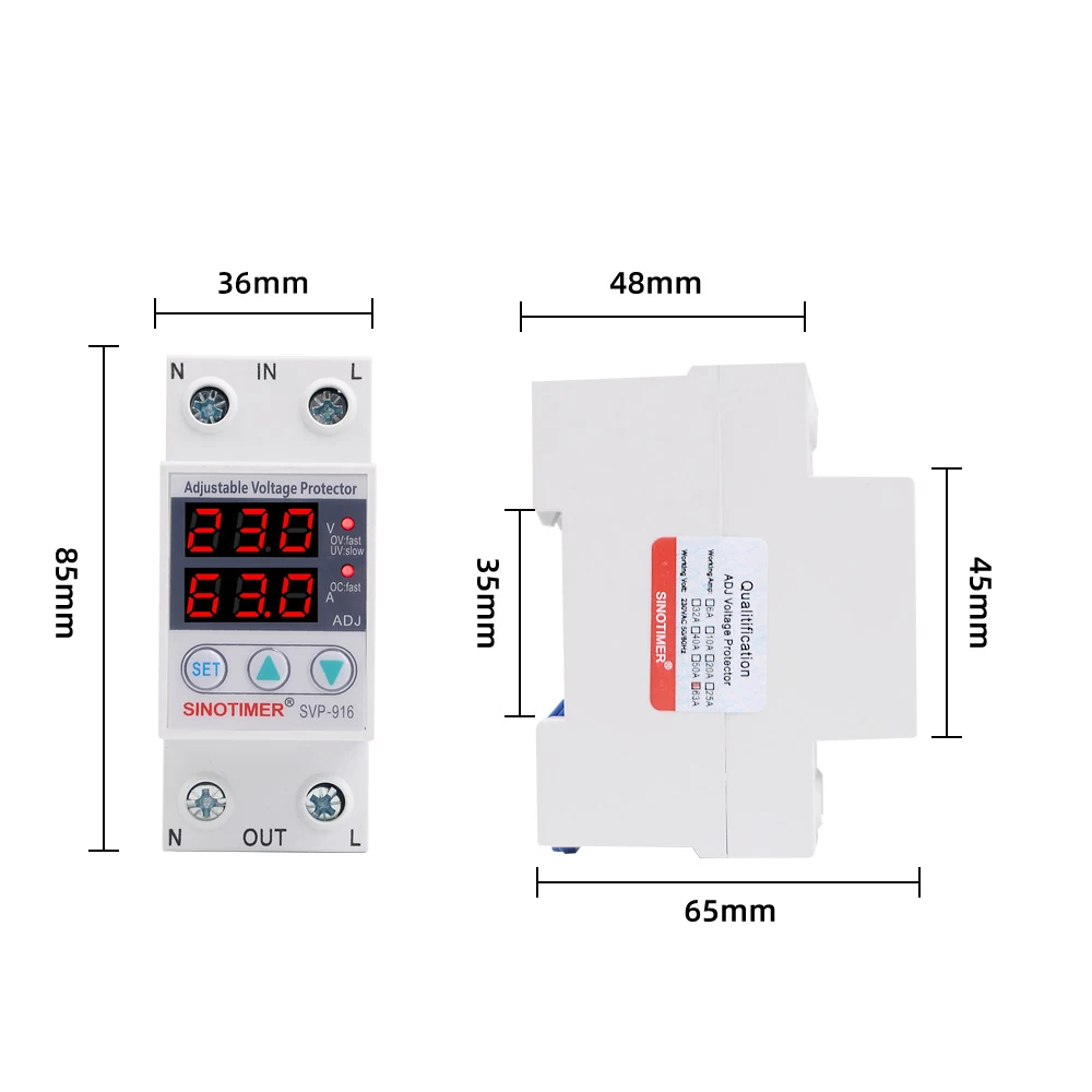 Household Protection 63A 220V Din Rail Adjustable Voltage Protector Relay with Over Current Protection