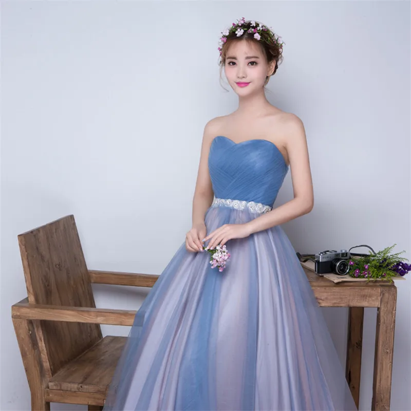 Женское вечернее платье Элегантное синее приталенное с бисером на талии