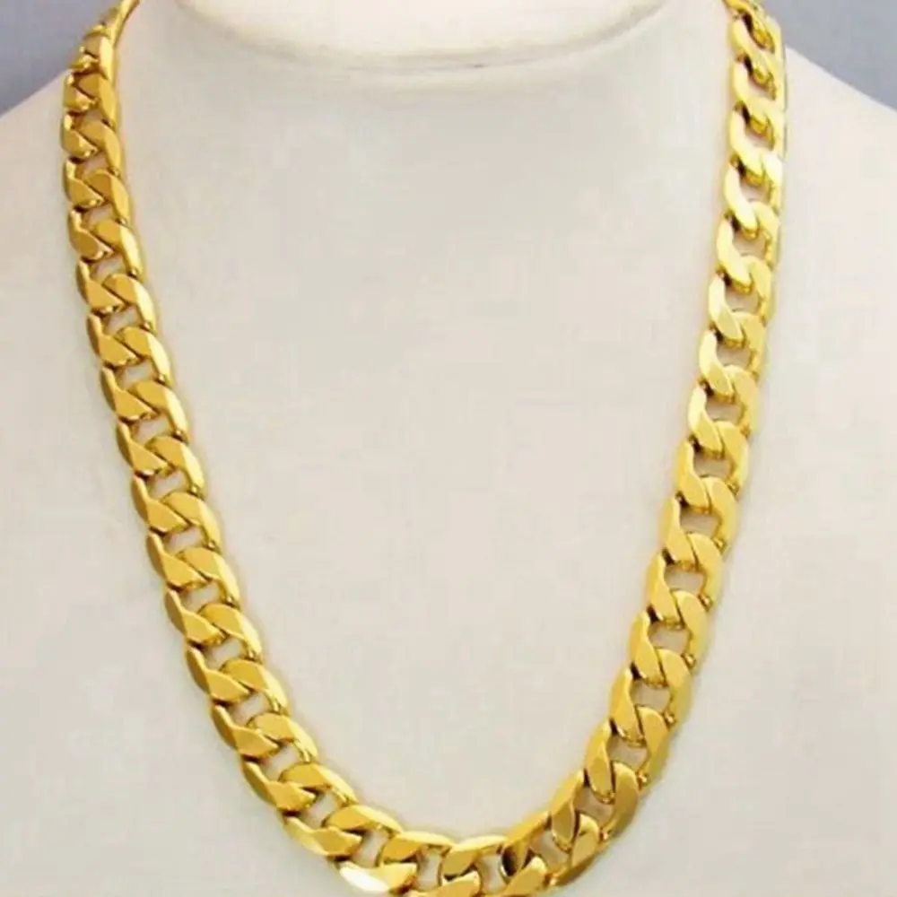 

Massive Mens Solid Necklace Curb Chain Yellow Gold Filled Statement Necklace Male Jewelry Gift 24 Inches,1.0cm Wide