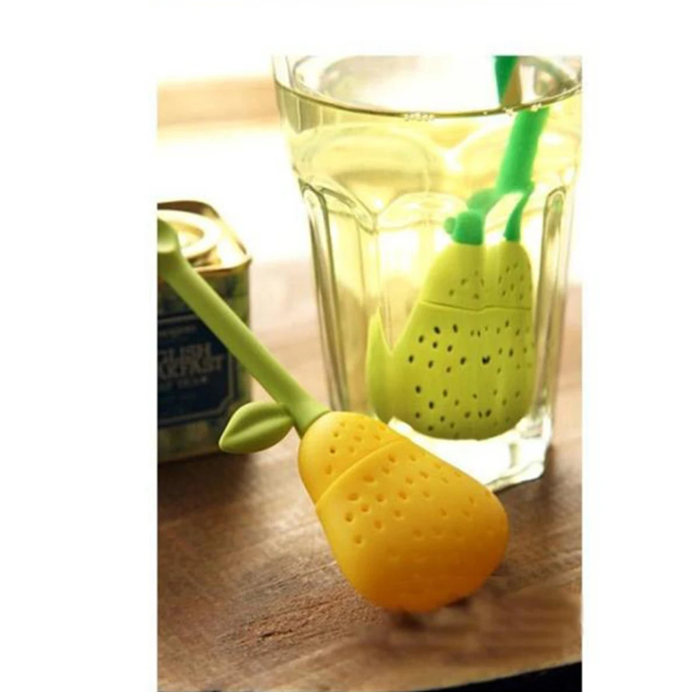 Silicone Pear Shape Tea strainer Long Handled Tea Filters Tableware Dinnerware Creative Modeling Teaware Random color