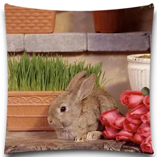 Квадратный чехол с изображением белого и серого кролика хлопковый декоративный