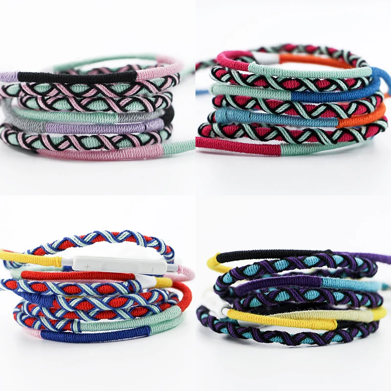 Тканевый Плетеный наушник проводной браслет наушники с микрофоном 3 5 мм для