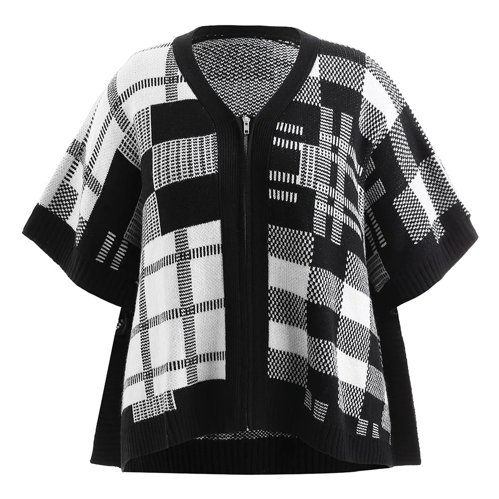 2019 осень зима для женщин свободные вязаный кардиган клетчатый свитер плюс