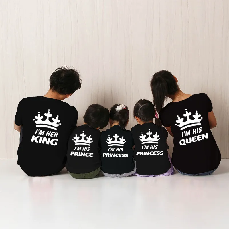 Мамы, папы, сына, Семейные комплекты одежды King queen Корона принца, принцессы с принтом летняя футболка Пара Одежда