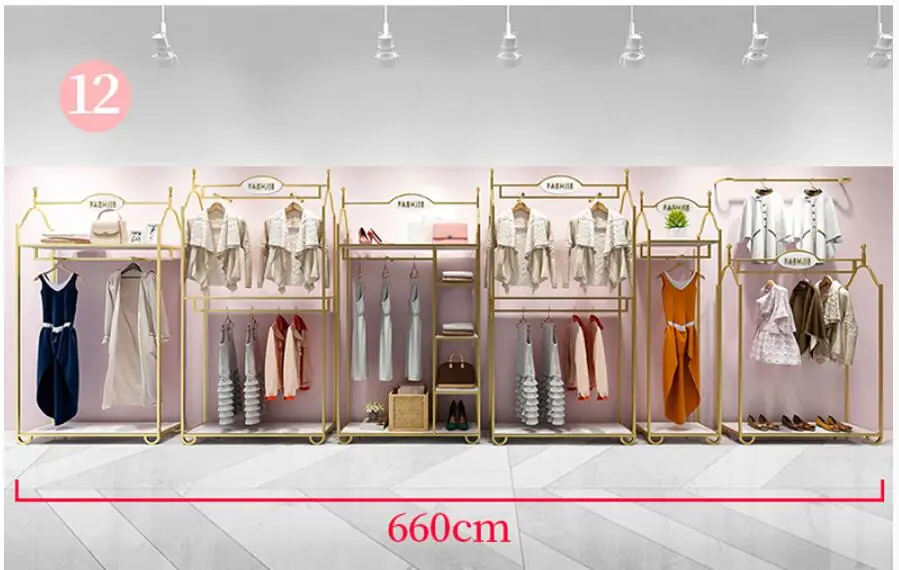 Europe type gold dress shop rack rack high grade clothes rack shoes bag double layer clothing display rack