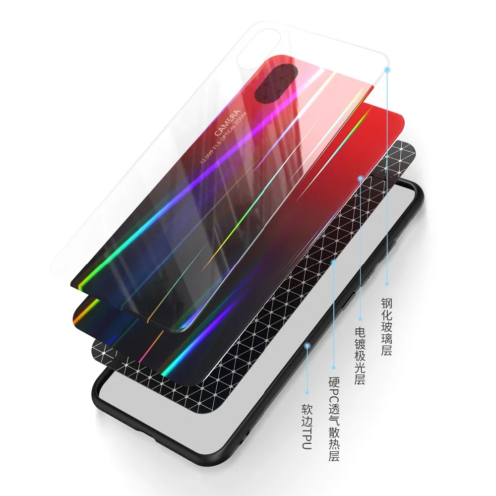 Чехол из закаленного стекла для Xiaomi Mi 9 Mi9 градиентный цвет лазерная стеклянная