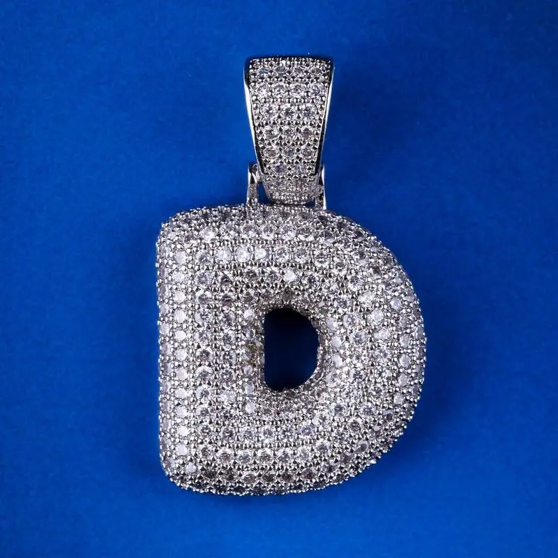 D Iced Out пользовательские Пузырьковые буквы кулон ожерелье пузырь начальные буквы слова Белое золото кулон в стиле хип-хоп Ожерелье для мужчин и женщин - Окраска металла: D